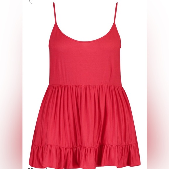 NWT - Boohoo Strappy Smock Tiered Red Camisole - Size 12 - Picture 2 of 2